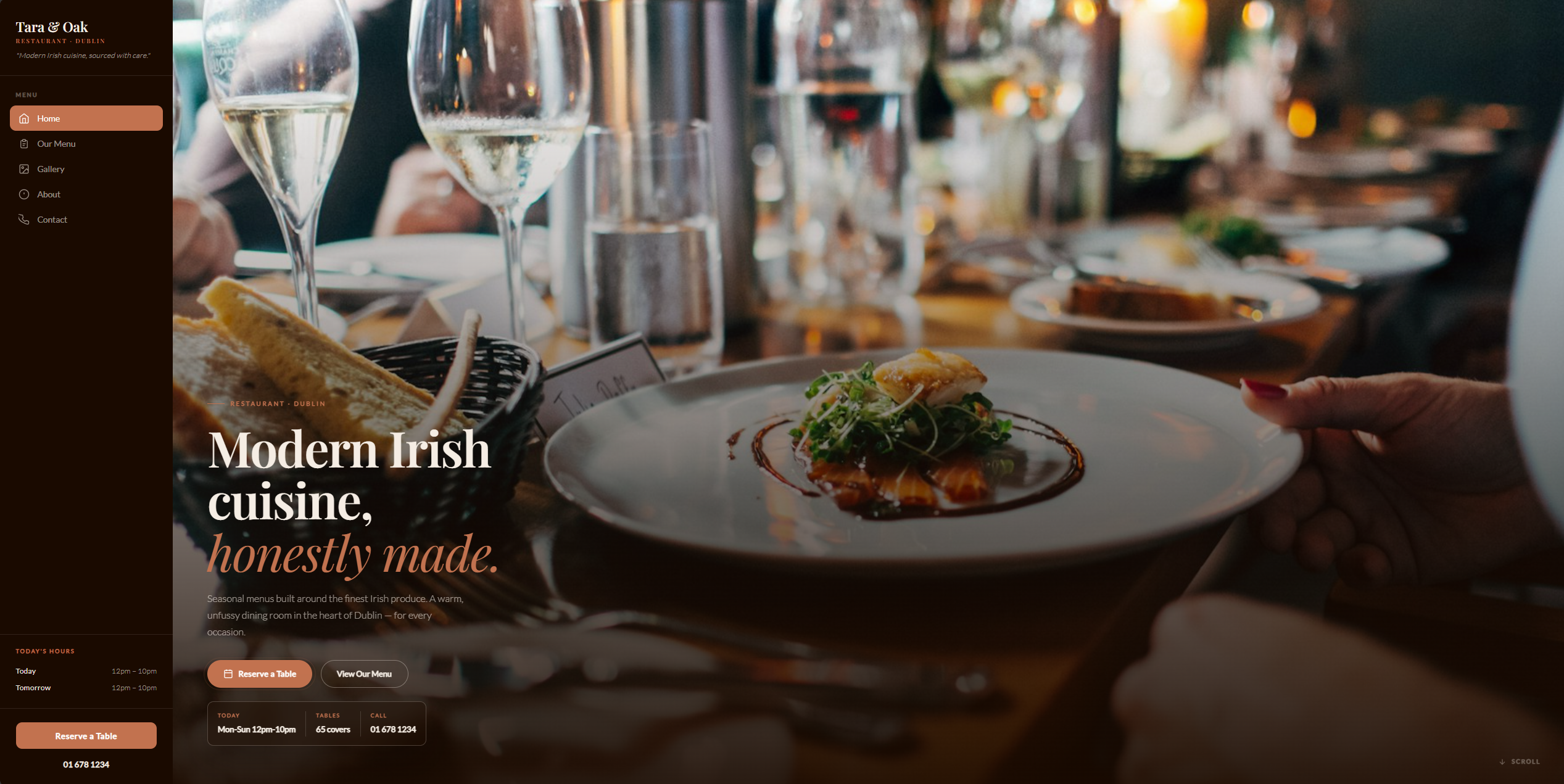 Example restaurant website built with WebSnug
